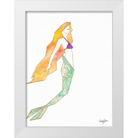 Origami Mermaid White Modern Wood Framed Art Print by James, Nola