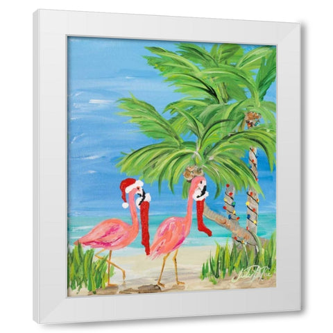 Flamingo Christmas I White Modern Wood Framed Art Print by DeRice, Julie