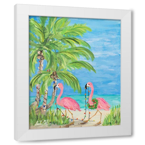 Flamingo Christmas II White Modern Wood Framed Art Print by DeRice, Julie