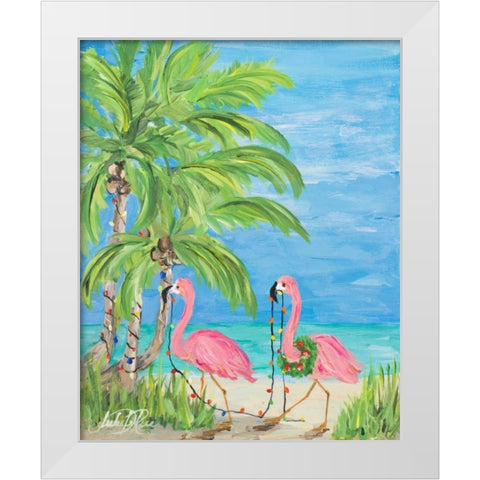 Flamingo Christmas II White Modern Wood Framed Art Print by DeRice, Julie
