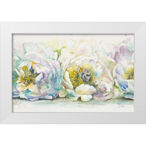 The Three Peonies White Modern Wood Framed Art Print by Pinto, Patricia