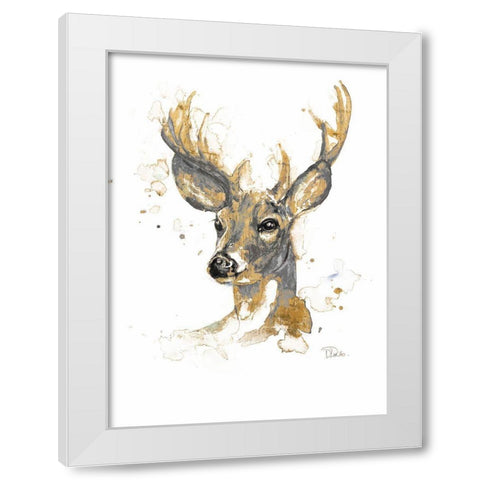 Gold Antlers I White Modern Wood Framed Art Print by Pinto, Patricia