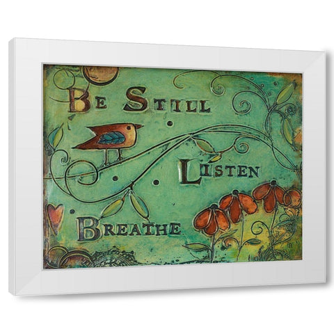 Be Still Bird White Modern Wood Framed Art Print by Kinnison, Carolyn