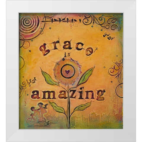 Grace is Amazing White Modern Wood Framed Art Print by Kinnison, Carolyn
