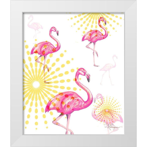 Fashion Flamingos Burst I White Modern Wood Framed Art Print by Hakimipour, Tiffany