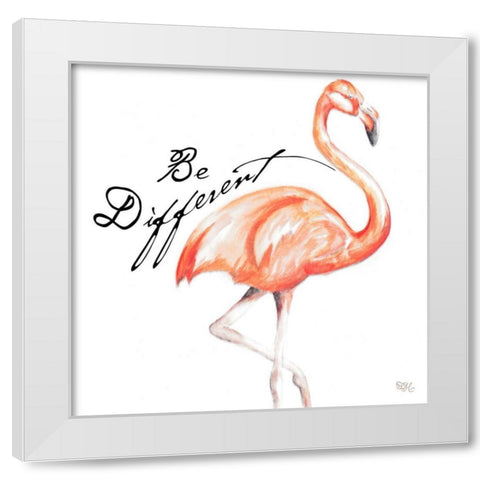 Be Different Flamingo I White Modern Wood Framed Art Print by Hakimipour, Tiffany