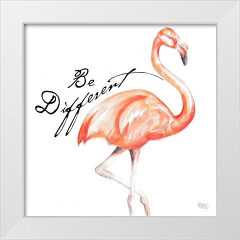 Be Different Flamingo I White Modern Wood Framed Art Print by Hakimipour, Tiffany