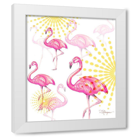 A Vision Of Flamingoes White Modern Wood Framed Art Print by Hakimipour, Tiffany