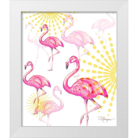 A Vision Of Flamingoes White Modern Wood Framed Art Print by Hakimipour, Tiffany