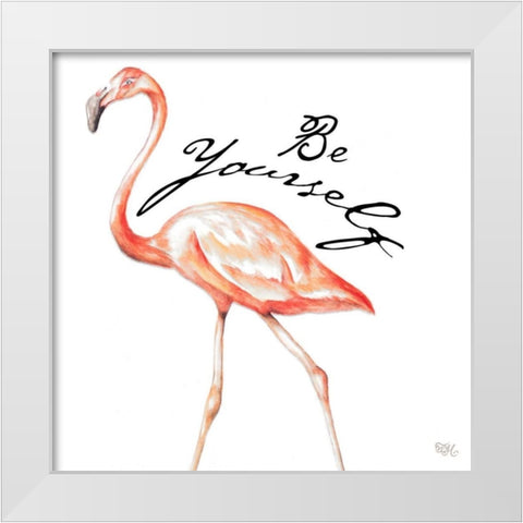 Be Different Flamingo II White Modern Wood Framed Art Print by Hakimipour, Tiffany