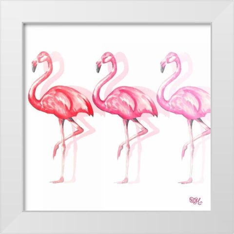 Flamingo Trio II White Modern Wood Framed Art Print by Hakimipour, Tiffany