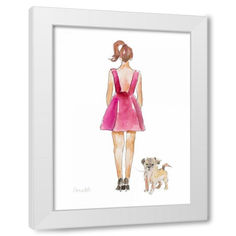 Water Color Girl With Puppy I White Modern Wood Framed Art Print by Loreth, Lanie