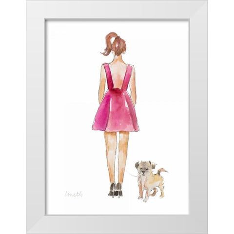 Water Color Girl With Puppy I White Modern Wood Framed Art Print by Loreth, Lanie