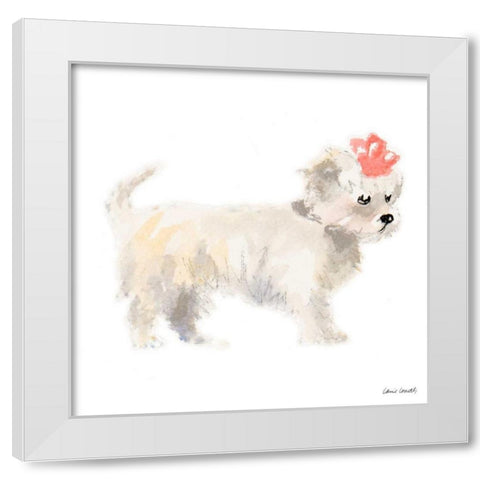 Girly Puppy White Modern Wood Framed Art Print by Loreth, Lanie