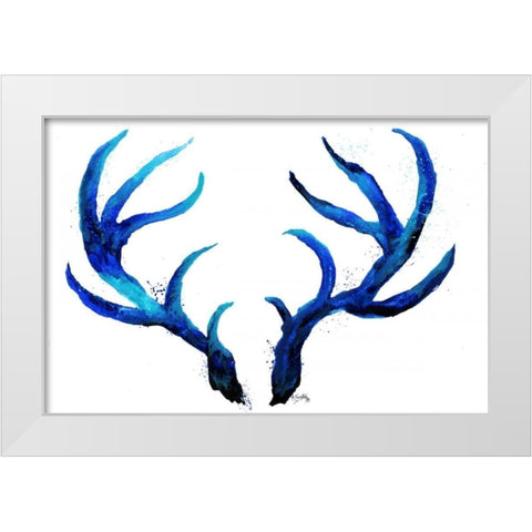 Blue Antlers White Modern Wood Framed Art Print by Medley, Elizabeth