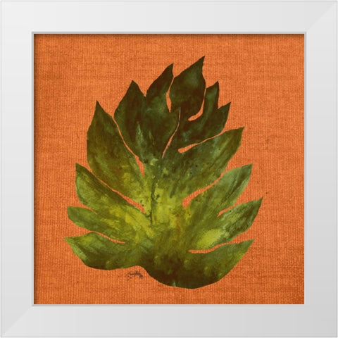 Leaf on Teal Burlap White Modern Wood Framed Art Print by Medley, Elizabeth