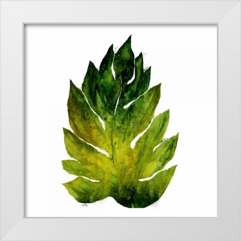 Green Leaves Square I White Modern Wood Framed Art Print by Medley, Elizabeth