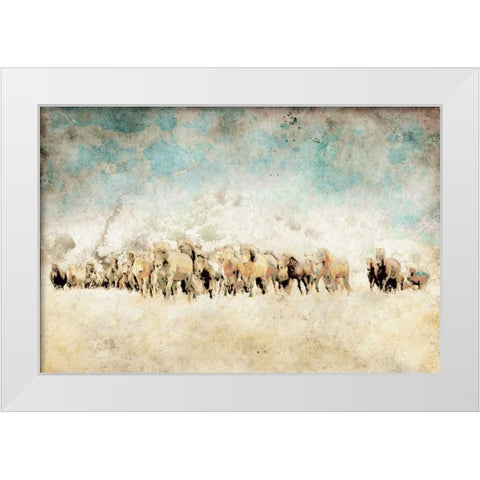 Roaming Horses White Modern Wood Framed Art Print by Mabat, Ynon