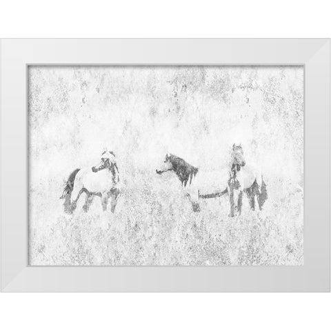Horses In The Mist White Modern Wood Framed Art Print by Mabat, Ynon