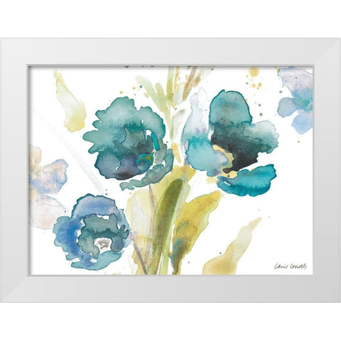Blue Watercolor Modern Poppies II White Modern Wood Framed Art Print by Loreth, Lanie