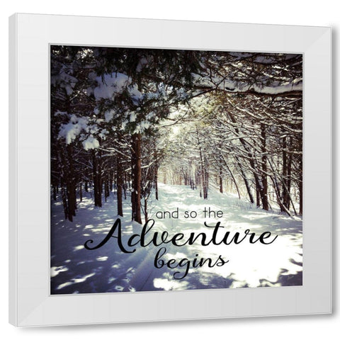 Adventure Begins White Modern Wood Framed Art Print by Metz, Andi