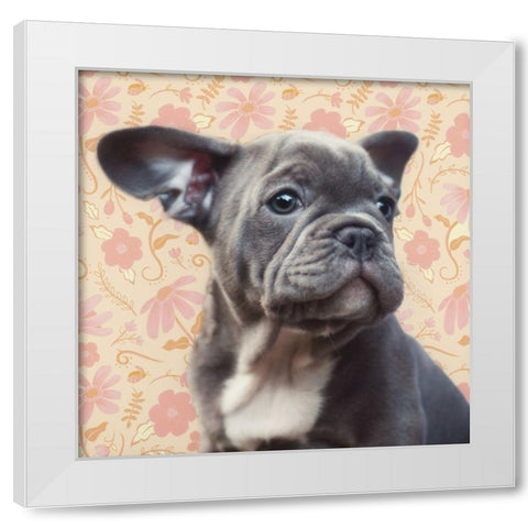 Pondering Puppy White Modern Wood Framed Art Print by Josefina