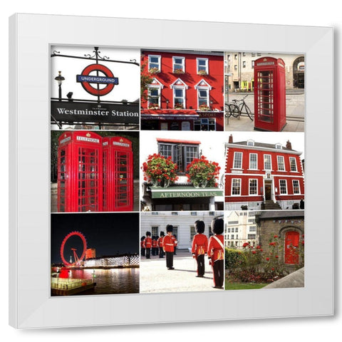 London in Red (9 patch) White Modern Wood Framed Art Print by Navas, Emily