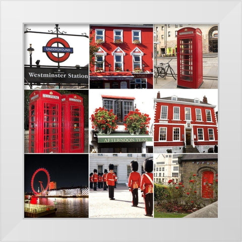 London in Red (9 patch) White Modern Wood Framed Art Print by Navas, Emily