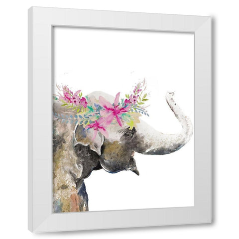 Water Elephant with Flower Crown White Modern Wood Framed Art Print by Pinto, Patricia