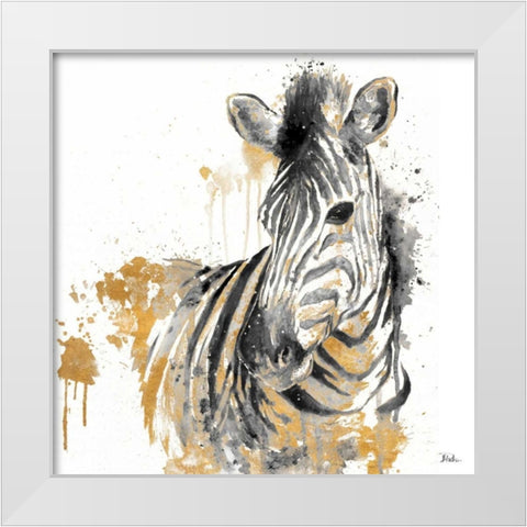 Water Zebra With Gold White Modern Wood Framed Art Print by Pinto, Patricia