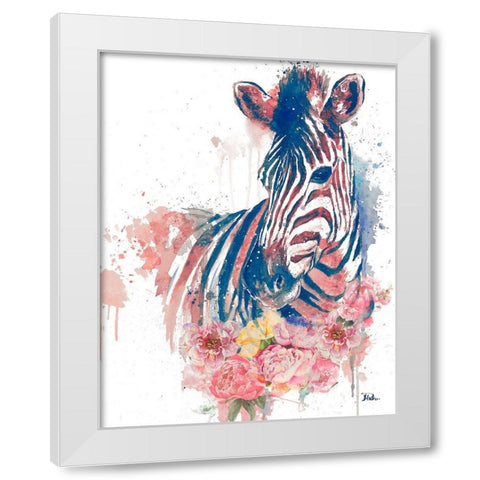 Floral Watercolor Zebra White Modern Wood Framed Art Print by Pinto, Patricia