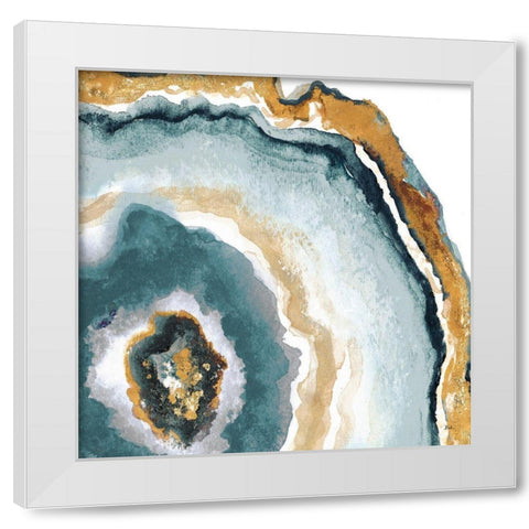 Teal and Gold Agate II White Modern Wood Framed Art Print by Pinto, Patricia