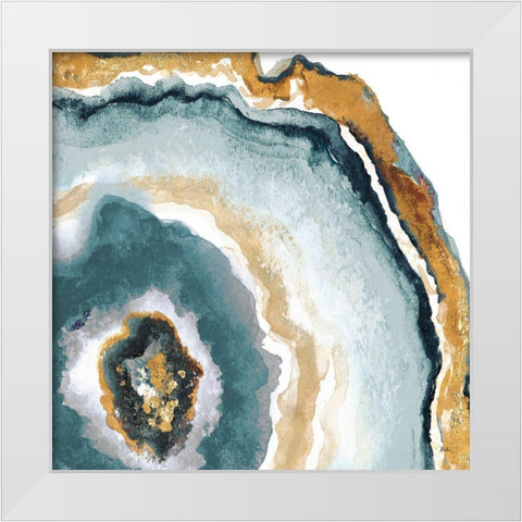Teal and Gold Agate II White Modern Wood Framed Art Print by Pinto, Patricia
