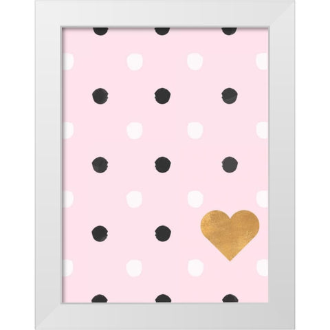 Heart White and Black Dots on Pink White Modern Wood Framed Art Print by SD Graphics Studio
