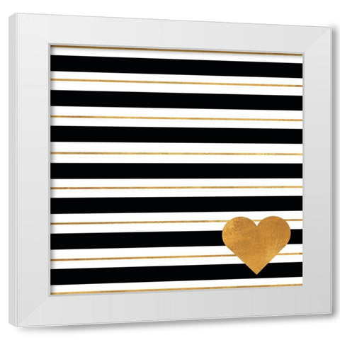 Heart Stripes White Modern Wood Framed Art Print by SD Graphics Studio