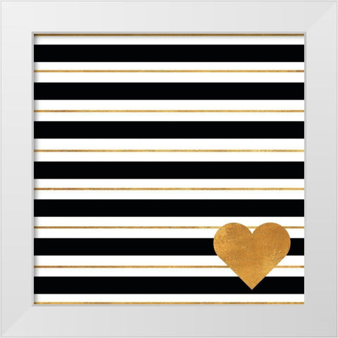 Heart Stripes White Modern Wood Framed Art Print by SD Graphics Studio