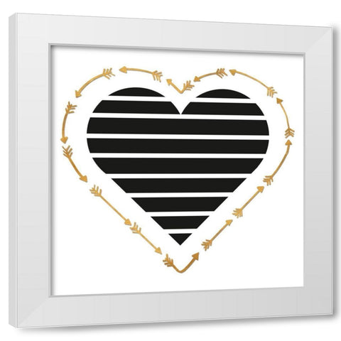 Heart Stripes and Gold Arrows White Modern Wood Framed Art Print by SD Graphics Studio