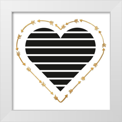 Heart Stripes and Gold Arrows White Modern Wood Framed Art Print by SD Graphics Studio