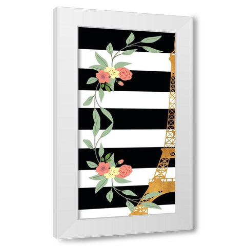 Eiffel on Stripes Panel I White Modern Wood Framed Art Print by SD Graphics Studio