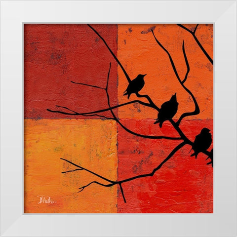 Three Birdies I White Modern Wood Framed Art Print by Pinto, Patricia