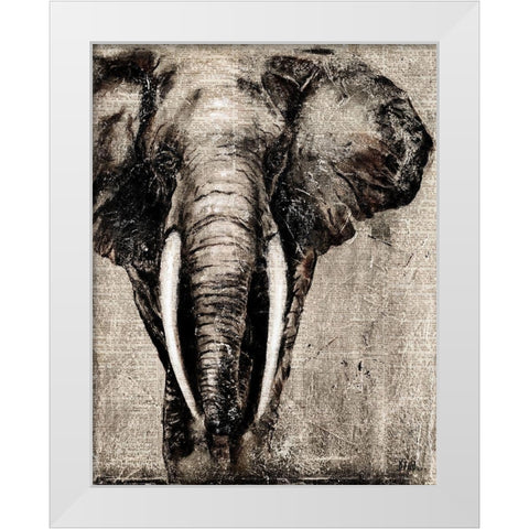 Elephant on Newspaper White Modern Wood Framed Art Print by Pinto, Patricia