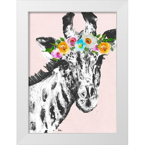 Flower Crown Giraffe White Modern Wood Framed Art Print by Pinto, Patricia
