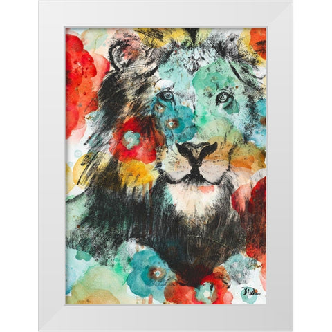 Vibrant Lion White Modern Wood Framed Art Print by Pinto, Patricia