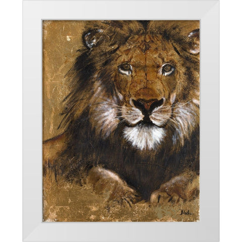Gold Lion White Modern Wood Framed Art Print by Pinto, Patricia