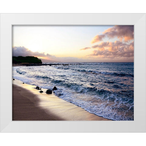 Sunset Beach White Modern Wood Framed Art Print by Nawrocke, Bruce