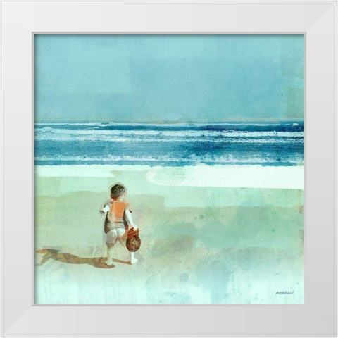 Beach Day Throwing White Modern Wood Framed Art Print by Meneely, Dan