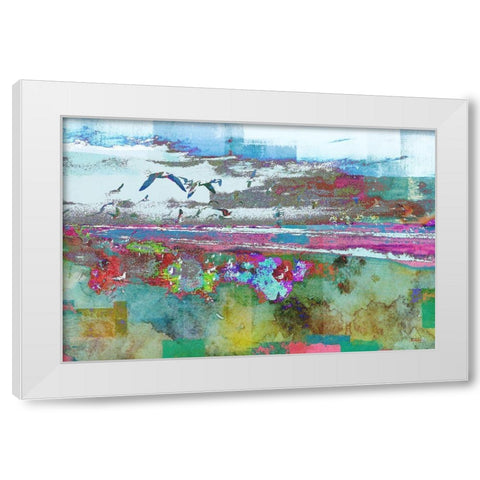 Beach Day Birds White Modern Wood Framed Art Print by Meneely, Dan