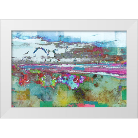 Beach Day Birds White Modern Wood Framed Art Print by Meneely, Dan