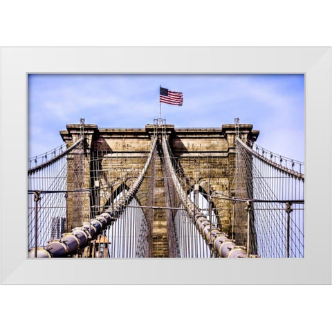Brooklyn Bridge with Flag White Modern Wood Framed Art Print by Bill Carson Photography
