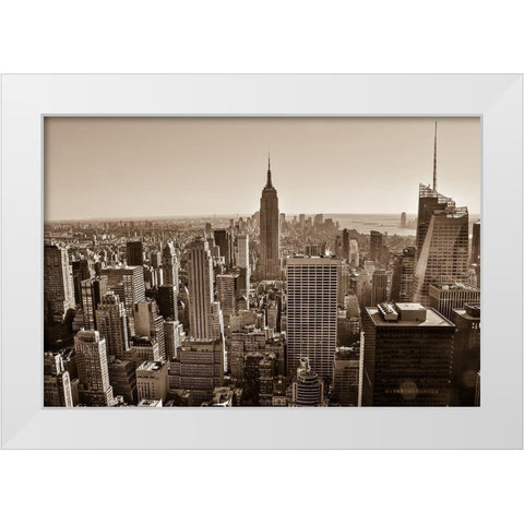 New York Sepia View White Modern Wood Framed Art Print by Bill Carson Photography